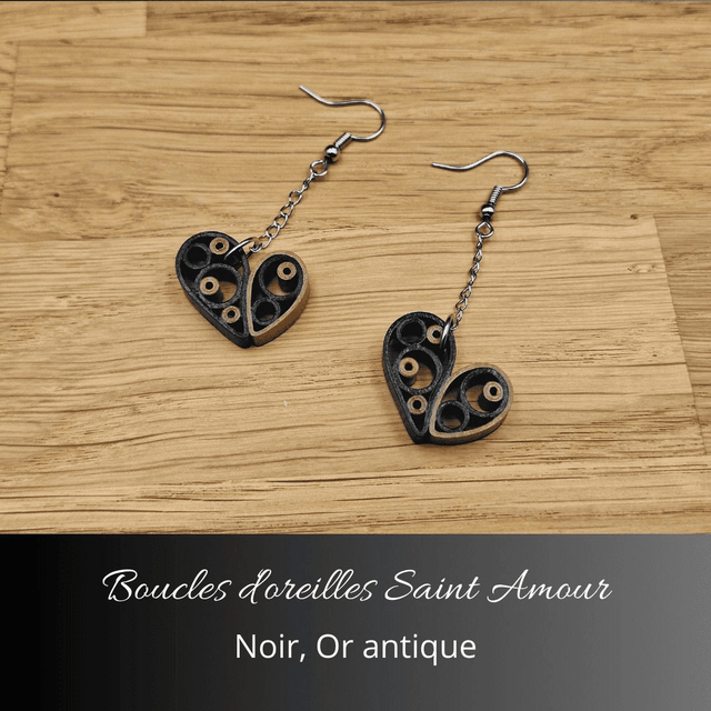 Boucles d'oreilles Saint Amour - Noir, or antique