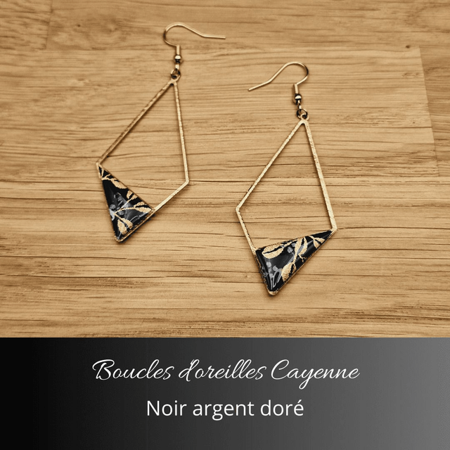 Boucles d'oreilles Cayenne - Noir, argent, or