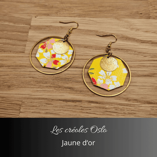 Boucles d'oreilles créoles Oslo - Jaune d'or, rouge