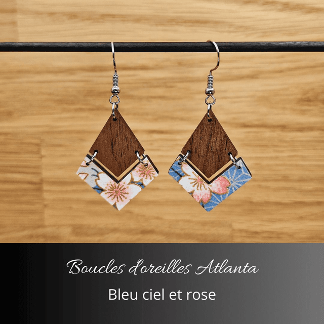 Boucles d'oreilles Atlanta - Bleu ciel et rose
