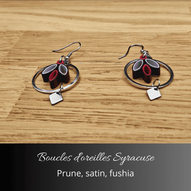 Boucles d'oreilles Syracuse - Prune, fushia, satin