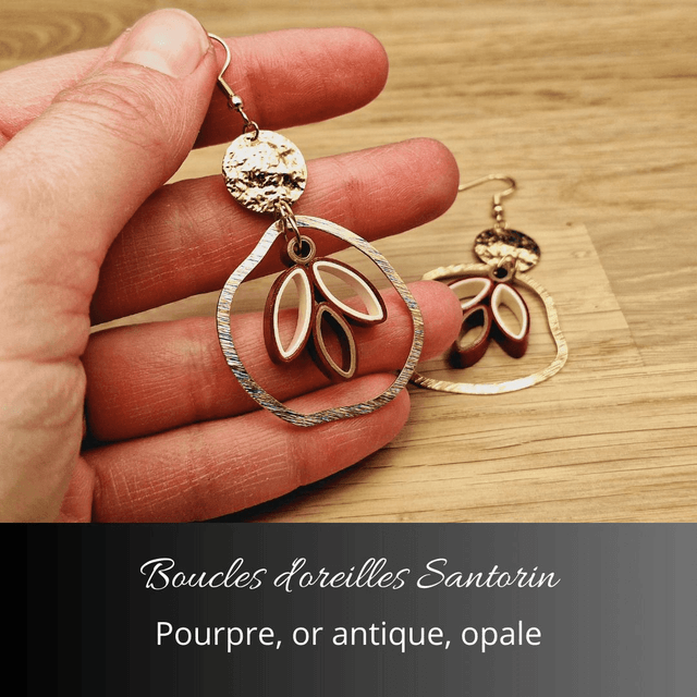 Boucles d'oreilles Santorin - Pourpre, or antique, opale