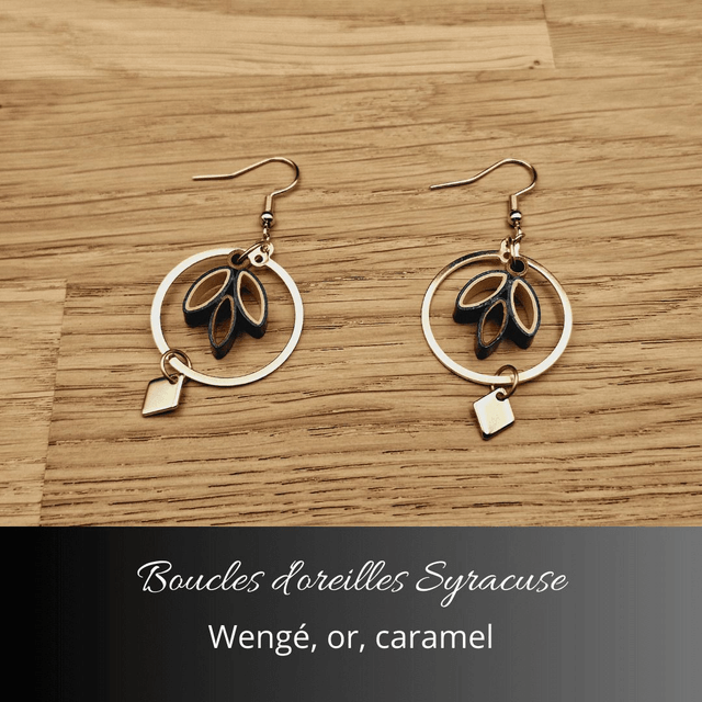 Boucles d'oreilles Syracuse - Wengé, or, caramel