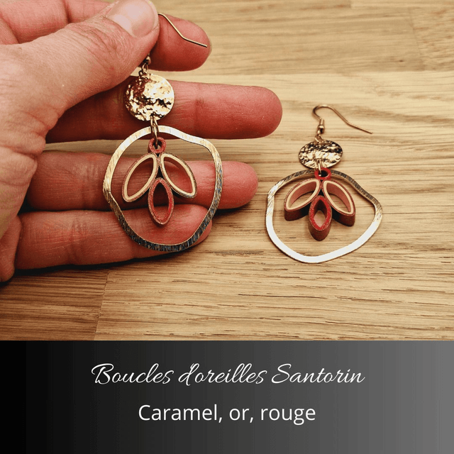 Boucles d'oreilles Santorin - Caramel, or, rouge