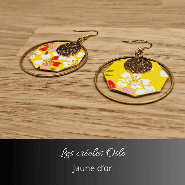 Boucles d'oreilles créoles Oslo - Jaune d'or, rouge