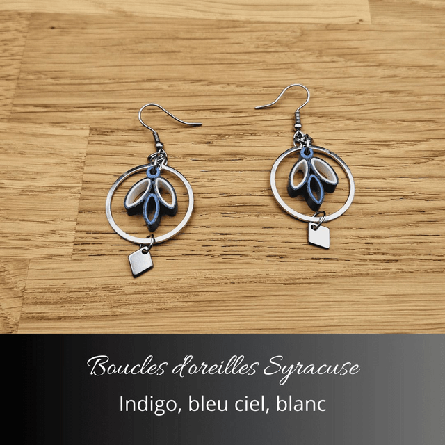 Boucles d'oreilles Syracuse - Indigo, bleu ciel, blanc