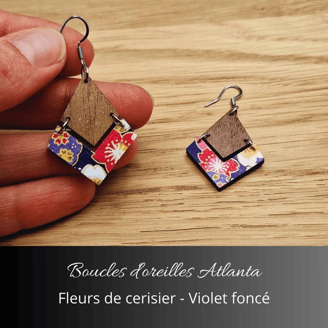 Boucles d'oreilles Atlanta - Violet foncé et fleurs de cerisiers
