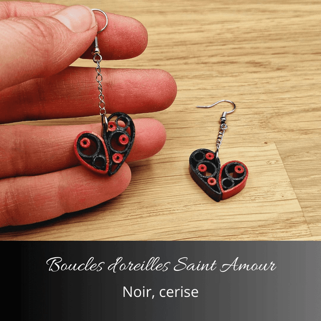 Boucles d'oreilles Saint Amour - Noir, cerise