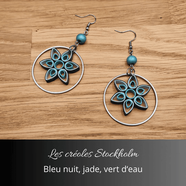 Boucles d'oreilles créoles Stockholm - Bleu nuit, jade, vert d'eau