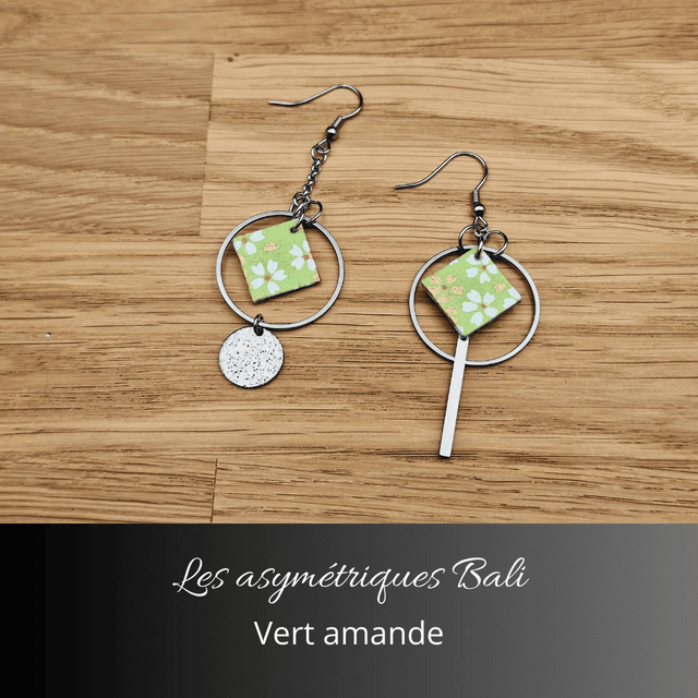 Boucles d'oreilles asymétriques Bali - Vert amande