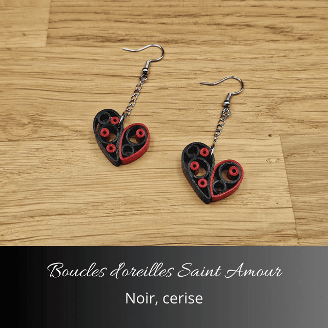 Boucles d'oreilles Saint Amour - Noir, cerise