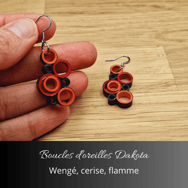 Boucles d'oreilles Dakota - Wengé, cerise, flamme