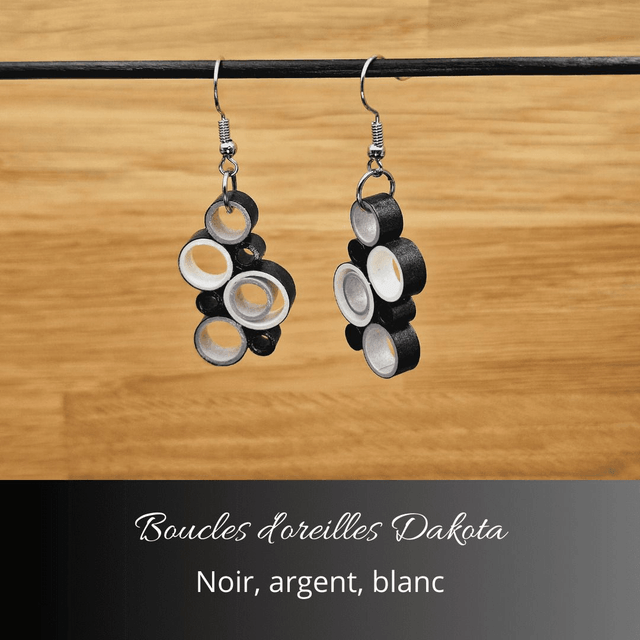 Boucles d'oreilles Dakota - Noir, argent, blanc