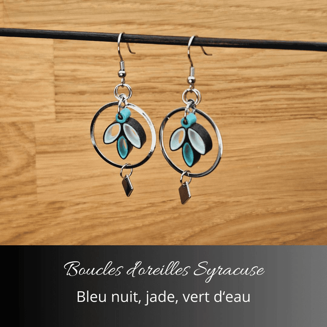 Boucles d'oreilles Syracuse - Bleu nuit, jade, vert d'eau