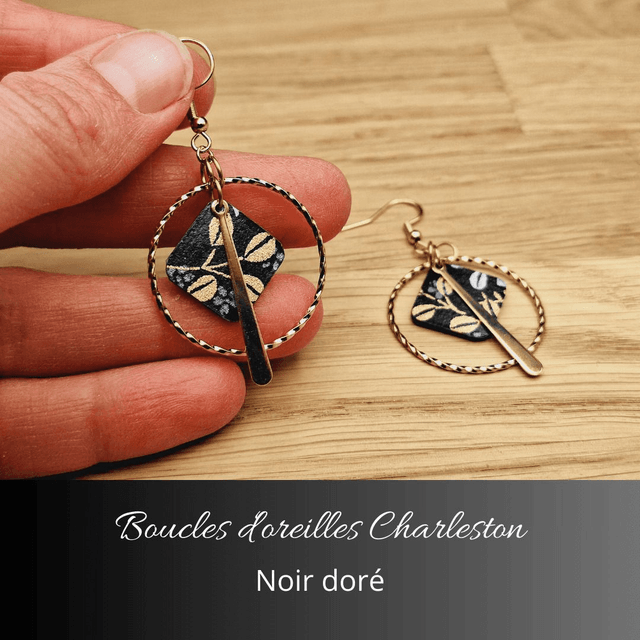 Boucles d'oreilles créoles Charleston - Noir, argent, or