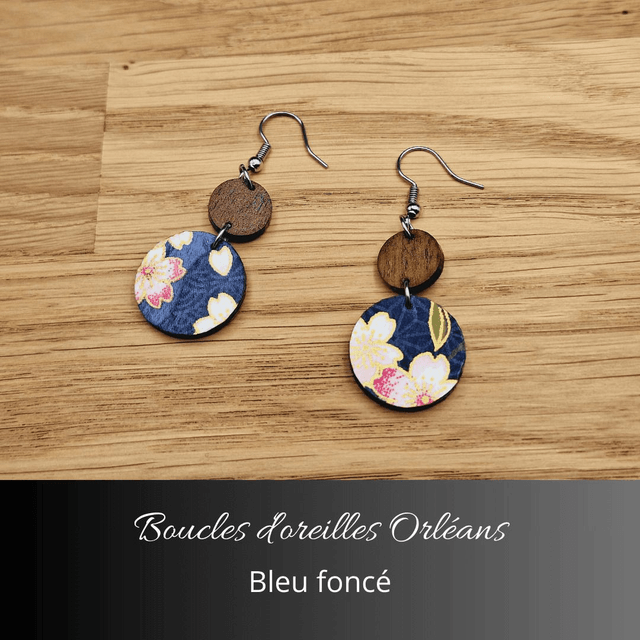 Boucles d'oreilles Orléans - Bleu foncé et rose