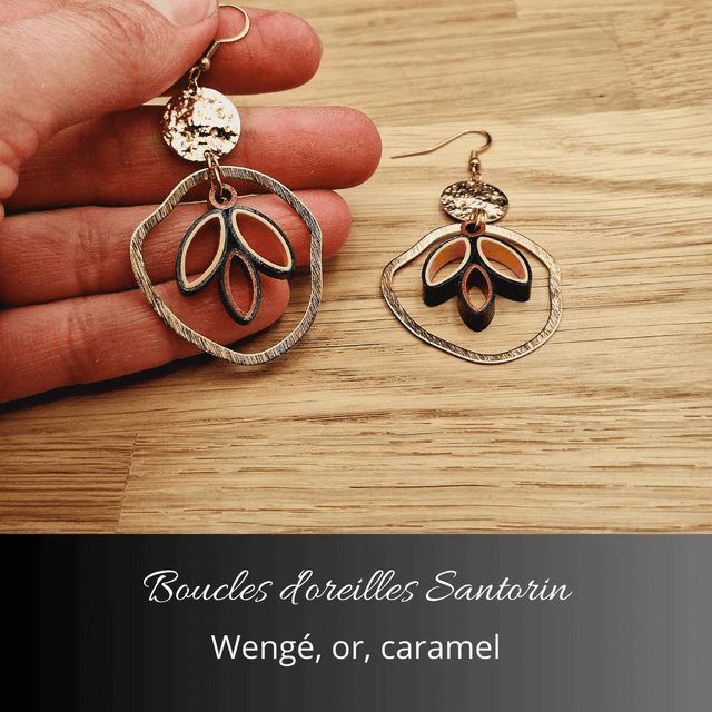 Boucles d'oreilles Santorin - Wengé, or, caramel