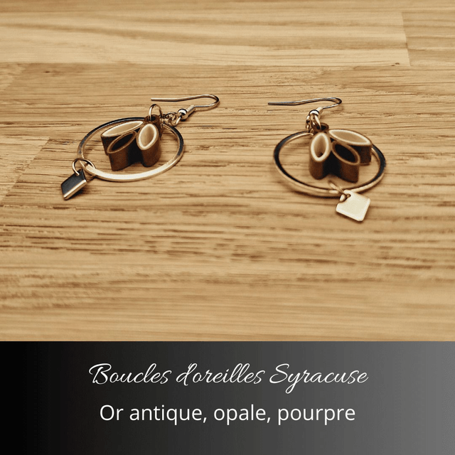 Boucles d'oreilles Syracuse - Or antique, opale, pourpre