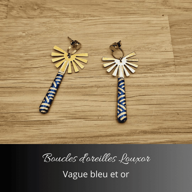 Boucles d'oreilles Louxor - Bleu, or