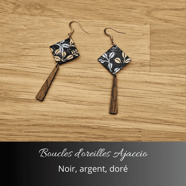 Boucles d'oreilles Ajaccio - Noir argent doré