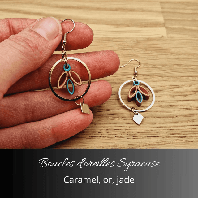 Boucles d'oreilles Syracuse - Caramel, or, jade