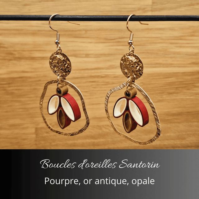 Boucles d'oreilles Santorin - Pourpre, or antique, opale