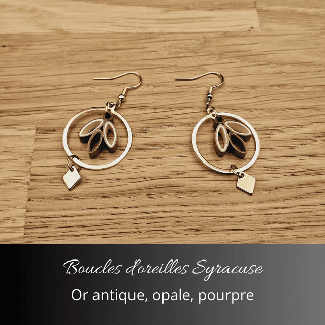 Boucles d'oreilles Syracuse - Or antique, opale, pourpre