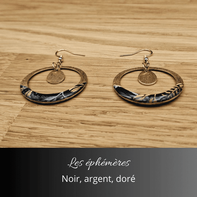 Boucles d'oreilles Aurora - Noir, argent, or