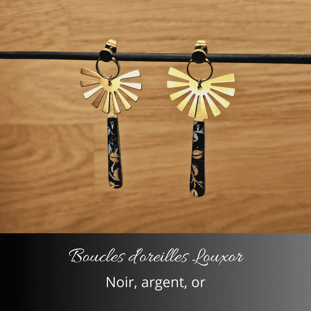 Boucles d'oreilles Louxor - Noir, argent, or