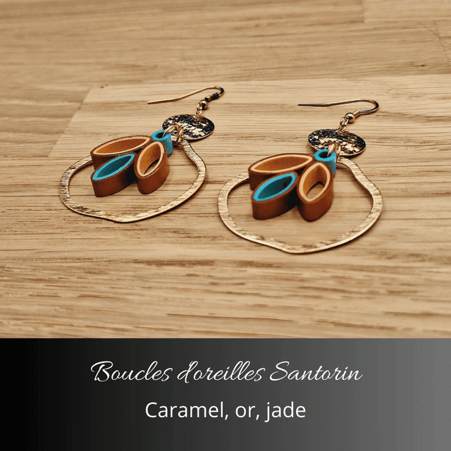 Boucles d'oreilles Santorin - Caramel, or, jade