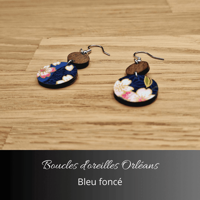 Boucles d'oreilles Orléans - Bleu foncé et rose