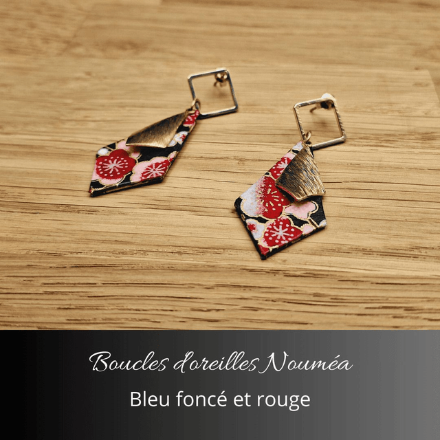 Boucles d'oreilles Nouméa - Bleu foncé, rouge