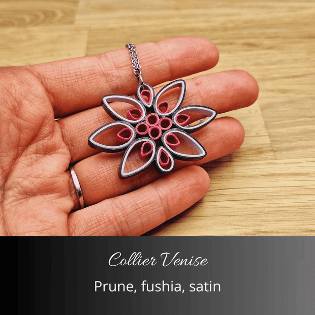Collier Venise - Prune, fushia, satin