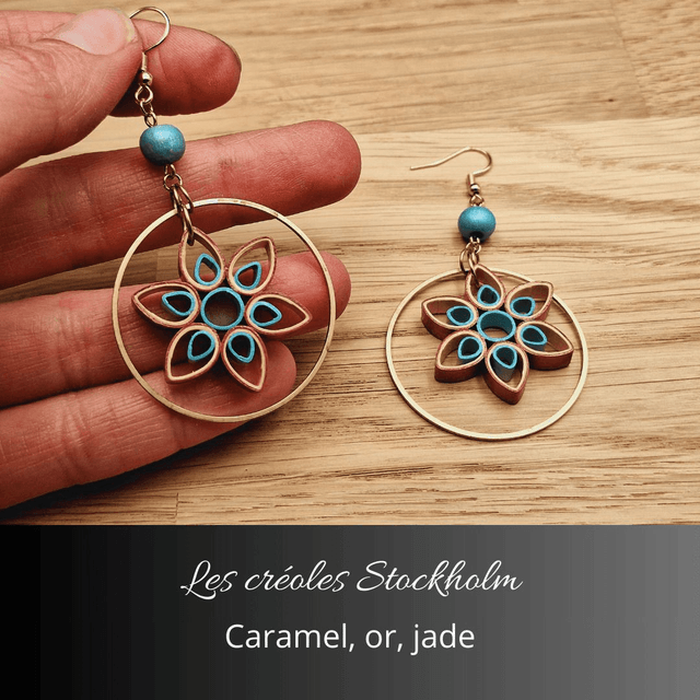 Boucles d'oreilles créoles Stockholm - Caramel, jade, vert d'eau