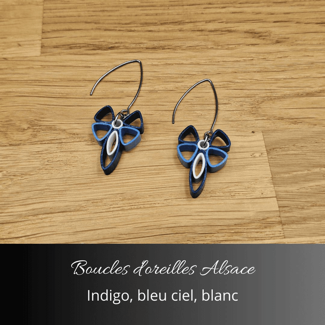 Boucles d'oreilles Alsace - Indigo, bleu ciel, blanc