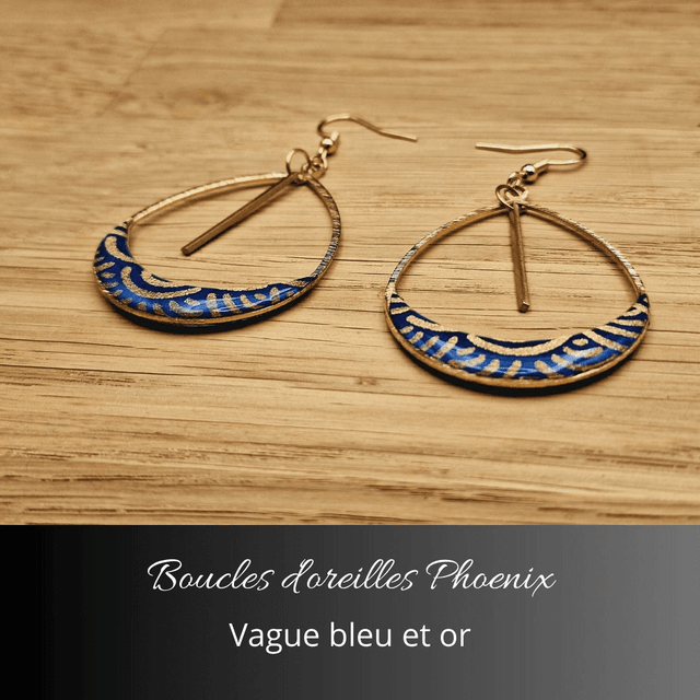 Boucles d'oreilles Phoenix - Bleu, or