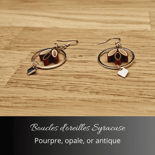 Boucles d'oreilles Syracuse - Pourpre, opale, or antique