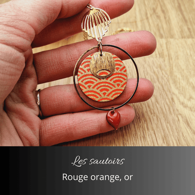 Collier sautoir Olympe - Rouge orange or