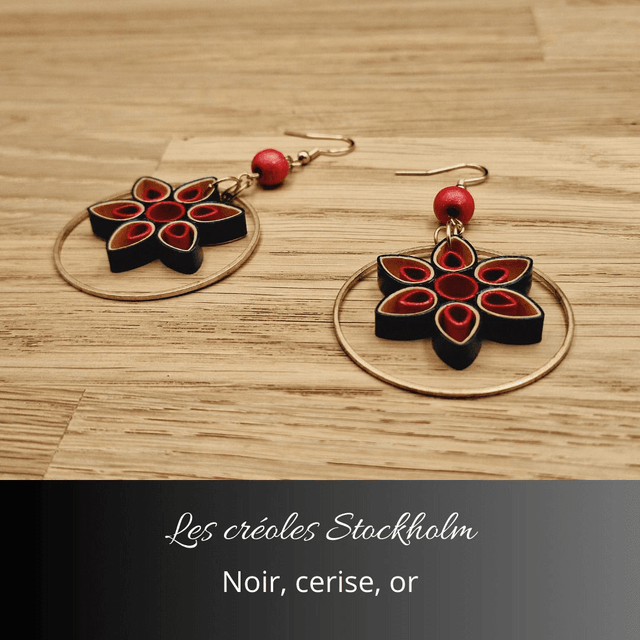 Boucles d'oreilles créoles Stockholm - Noir, cerise, or