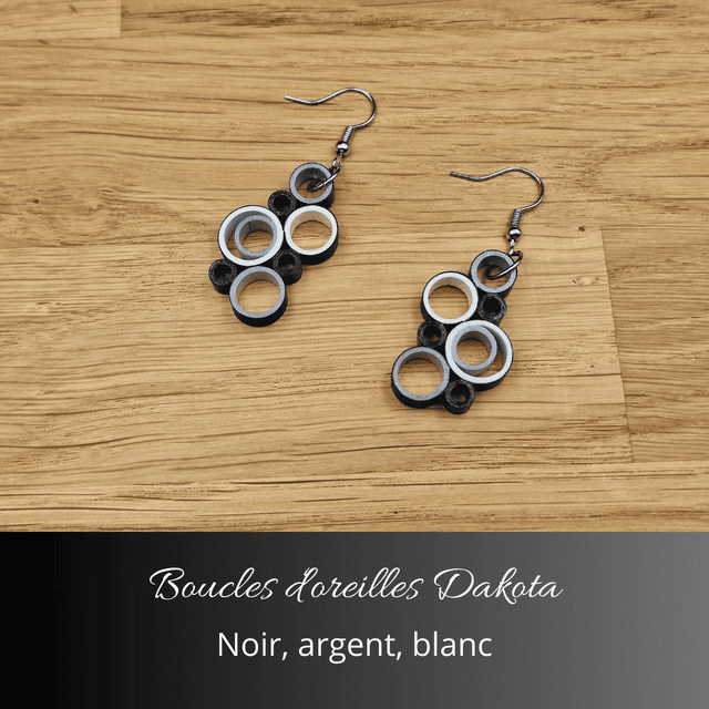 Boucles d'oreilles Dakota - Noir, argent, blanc