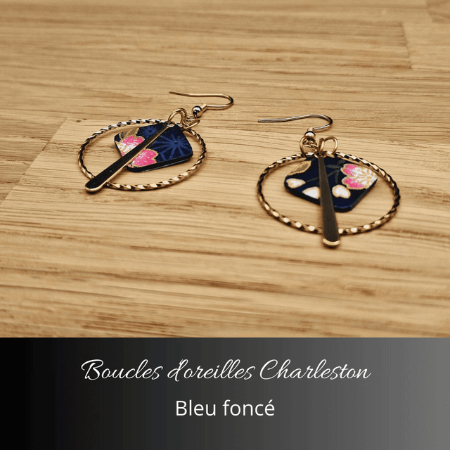 Boucles d'oreilles créoles Charleston - Bleu foncé, rose