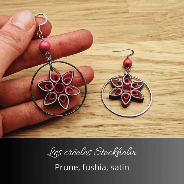 Boucles d'oreilles créoles Stockholm - Prune, fushia, satin