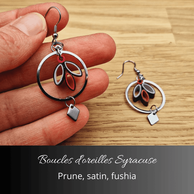 Boucles d'oreilles Syracuse - Prune, fushia, satin