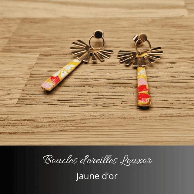 Boucles d'oreilles Louxor - Jaune d'or, rouge
