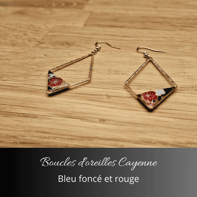 Boucles d'oreilles Cayenne - Bleu foncé, rouge