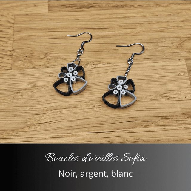 Boucles d'oreilles Sofia - Noir, argent, blanc
