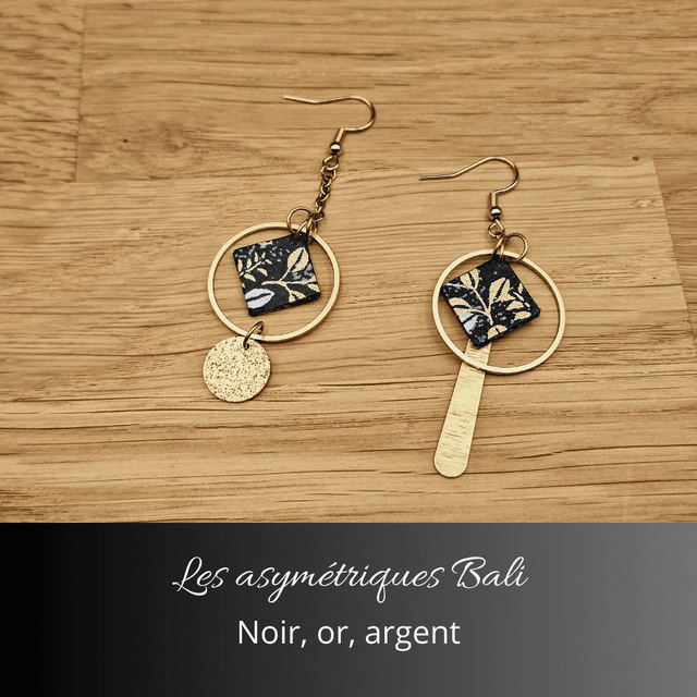 Boucles d'oreilles asymétriques Bali - Noir