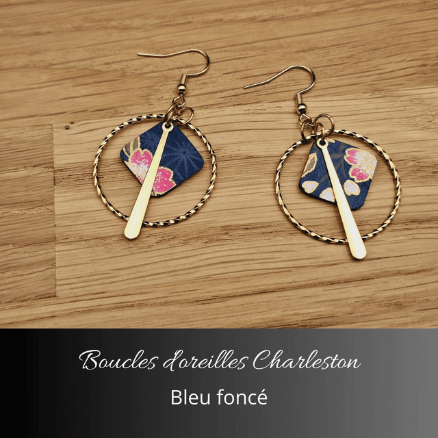 Boucles d'oreilles créoles Charleston - Bleu foncé, rose