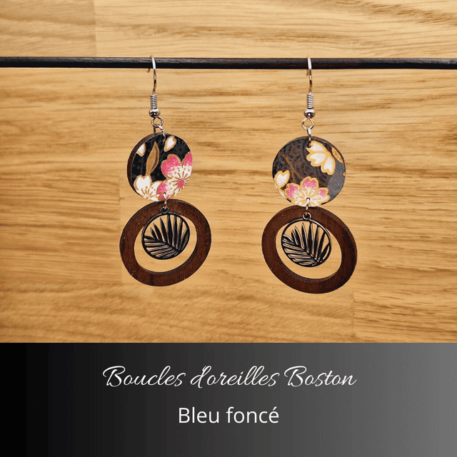 Boucles d'oreilles Boston - Bleu foncé et rose