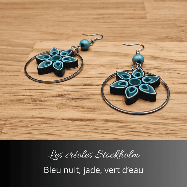 Boucles d'oreilles créoles Stockholm - Bleu nuit, jade, vert d'eau